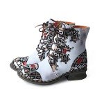 TMA EYES Geometric-Contrast Patchwork Leather Combat Women Boot White 8.5
