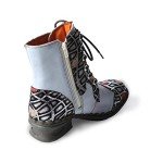 TMA EYES Geometric-Contrast Patchwork Leather Combat Women Boot White 8.5