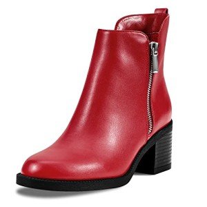 Stylish Red Ankle Boots with Chunky Heel