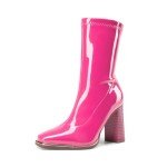 Hot Pink Chunky Block Heel Ankle Gogo Boots