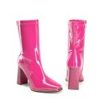 Hot Pink Chunky Block Heel Ankle Gogo Boots