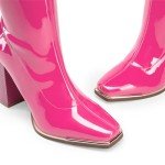 Hot Pink Chunky Block Heel Ankle Gogo Boots
