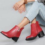 Stylish Red Ankle Boots with Chunky Heel