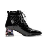 Colorful Chunky Heel Crystal Ankle Boots for Women