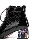 Colorful Chunky Heel Crystal Ankle Boots for Women