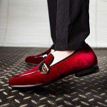 JITAI Men's Red Penny Loafers Slip-On Shoes