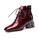 TinaCus Women's Colorful Crystal Chunky Heel Ankle Boots