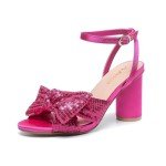 Fuchsia Heeled Sandals with Bowknot and Sequins