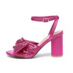 Fuchsia Heeled Sandals with Bowknot and Sequins