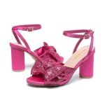 Fuchsia Heeled Sandals with Bowknot and Sequins
