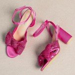 Fuchsia Heeled Sandals with Bowknot and Sequins