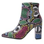 Colorful Snakeskin Chunky High Heels Booties