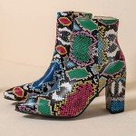 Colorful Snakeskin Chunky High Heels Booties