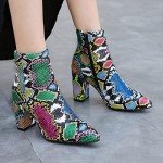 Colorful Snakeskin Chunky High Heels Booties