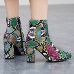 Colorful Snakeskin Chunky High Heels Booties