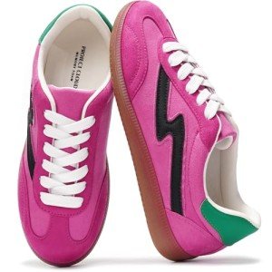 Trendy Pink Multi Lace-Up Sneakers for Women