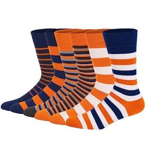Men's Orange Striped Colorful Cotton Crew Socks