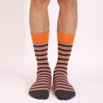 Men's Orange Striped Colorful Cotton Crew Socks