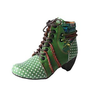 Colorful Lace-Up Polka Dot Chunky Heel Boots
