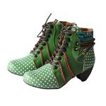 Colorful Lace-Up Polka Dot Chunky Heel Boots