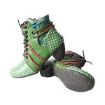 Colorful Lace-Up Polka Dot Chunky Heel Boots