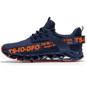 Men's Colorful Mesh Running Shoes - Navy & Orange