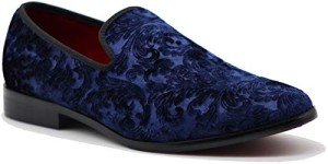 Royal Blue Vintage Velvet Flower Loafers for Men
