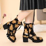 Colorful Printed Platform Lace-Up Combat Boots for Women
