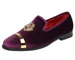 Stylish Purple Velvet Loafers with Gold Accent