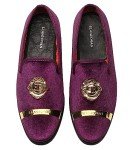 Stylish Purple Velvet Loafers with Gold Accent