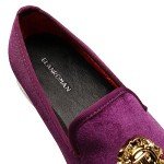 Stylish Purple Velvet Loafers with Gold Accent