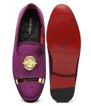 Stylish Purple Velvet Loafers with Gold Accent