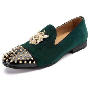 Men's Green Velvet Loafers with Metal Details