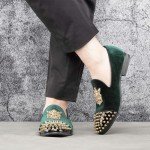 Men's Green Velvet Loafers with Metal Details