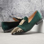 Men's Green Velvet Loafers with Metal Details