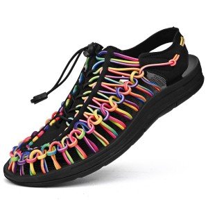 Rainbow-Black Lightweight Woven Sport Sandals for Men