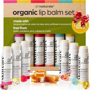 ArtNaturals Organic Beeswax Lip Balm Set - 3 Flavours
