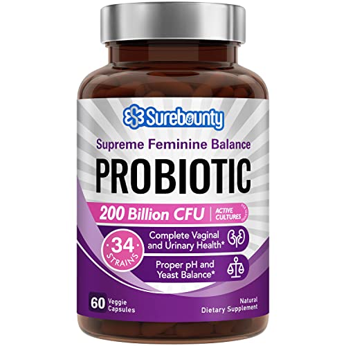 Surebounty Women's Probiotic, 200 Billion CFU, Complete Vaginal & Urinary Tract Care, pH Balance, 60 Caps