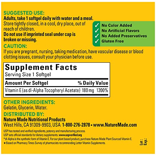 Nature Made Vitamin E 180 mg (400 IU) - Antioxidant Power