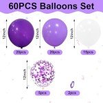 Dark Purple and White 60-Piece Balloons Set