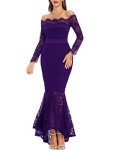 LALAGEN Purple Off Shoulder Floral Lace Dress