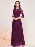 Women's Vintage Floral Lace Dress - Magenta