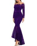 LALAGEN Purple Off Shoulder Floral Lace Dress