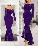 LALAGEN Purple Off Shoulder Floral Lace Dress