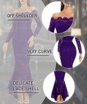 LALAGEN Purple Off Shoulder Floral Lace Dress
