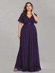 Plus Size Purple Ruffles Sleeve A-Line Bridesmaid Dress