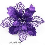 Purple Glitter Poinsettia Flower Decorations (12 Pack)