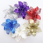 Purple Glitter Poinsettia Flower Decorations (12 Pack)