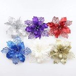 Purple Glitter Poinsettia Flower Decorations (12 Pack)