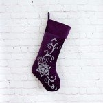 Purple Velvet Embroidered Glitter Cuff Christmas Stocking